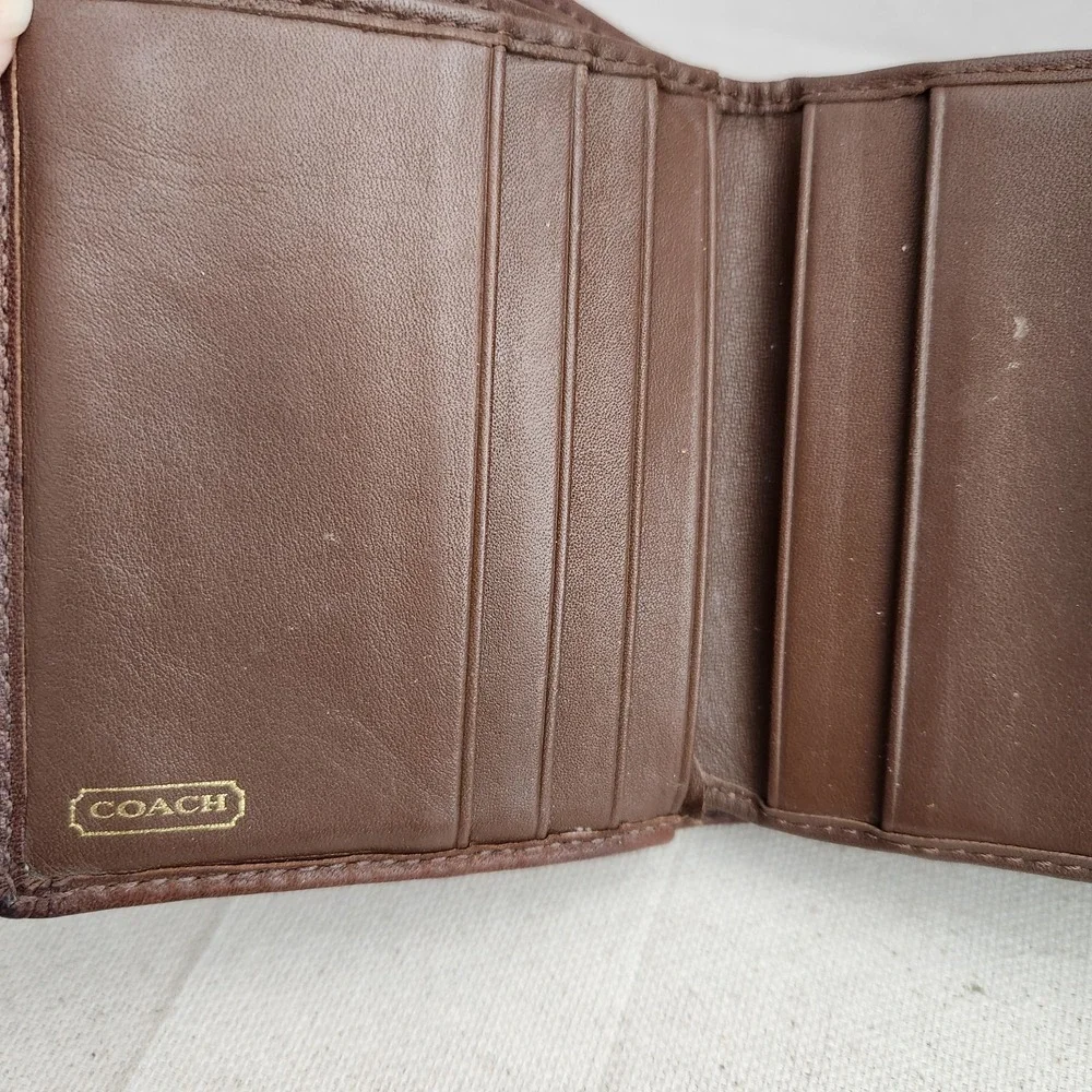 Vintage Coach Signature Folding Wallet Snap Closure Medium Brown Soft Leather